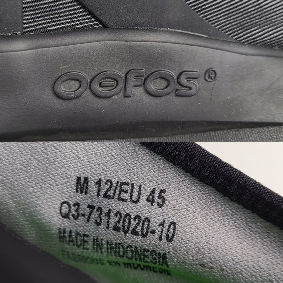 OOFOS Men's OOmg Fibre Low Shoe 12 EU 45 Black Stretch Recovery Comfort Washable - Picture 2 of 8